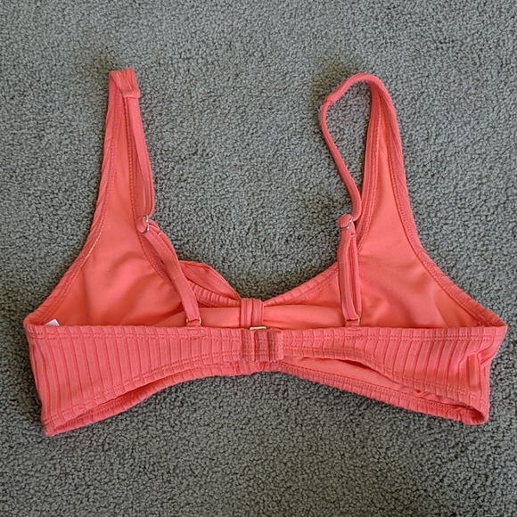 Coral orange front tie ribbed bikini top bunny tie - Picture 4 of 4